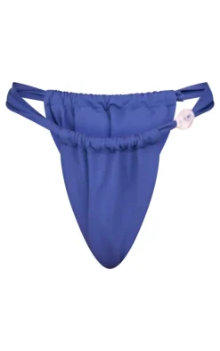 Navy Resin Trim Ruched Tanga Bikini Bottoms