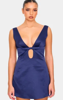 Satin Bow Detail A-line Dress-PrettyLittleThing