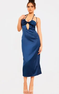 Satin Halter Neck Midi Dress-PrettyLittleThing Outlet