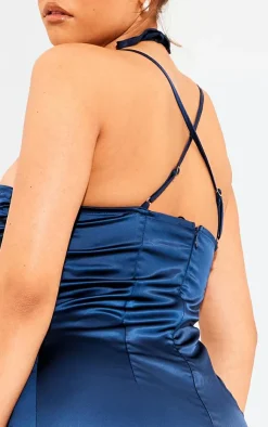 Satin Halter Neck Midi Dress-PrettyLittleThing Outlet