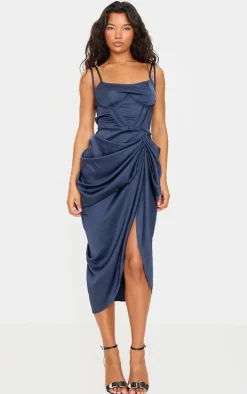 Satin Underwired Draped Skirt Midi Dress-PrettyLittleThing Clearance
