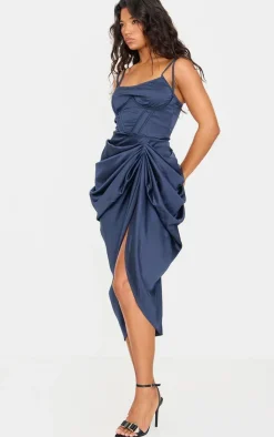 Satin Underwired Draped Skirt Midi Dress-PrettyLittleThing Clearance