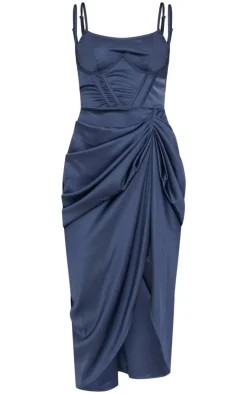 Satin Underwired Draped Skirt Midi Dress-PrettyLittleThing Clearance