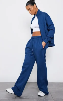 Hot PrettyLittleThing Seam Detail Zip Track Top Navy