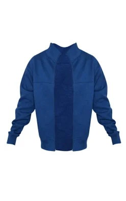 Hot PrettyLittleThing Seam Detail Zip Track Top Navy