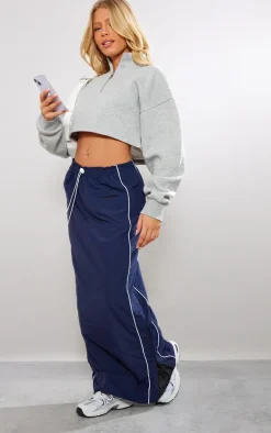 Navy Shell Toggle Waist Motocross Maxi Skirt