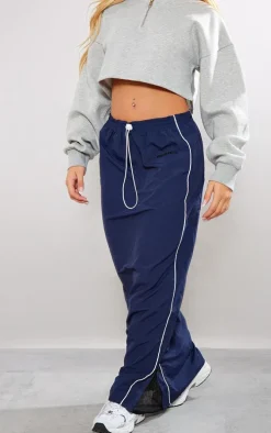 Navy Shell Toggle Waist Motocross Maxi Skirt