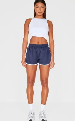 Navy Side Stripe Detail Tricot Shorts