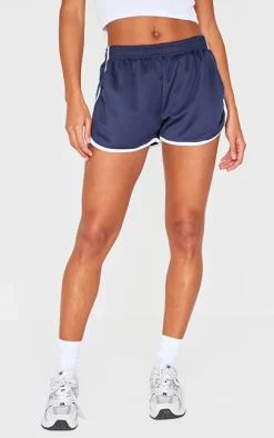 Navy Side Stripe Detail Tricot Shorts