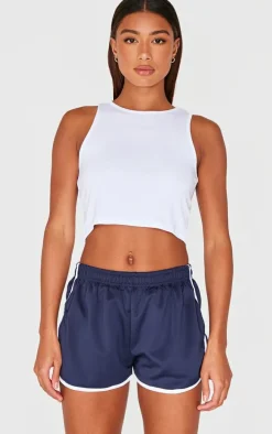 Navy Side Stripe Detail Tricot Shorts