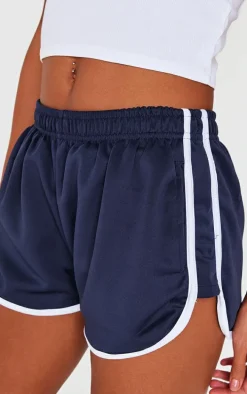 Navy Side Stripe Detail Tricot Shorts
