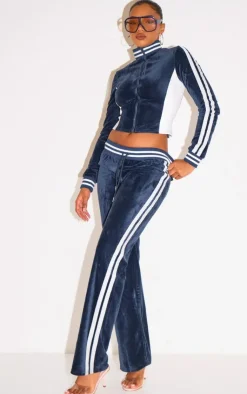 Clearance PrettyLittleThing Straight Leg Velvet Sweatpants Navy