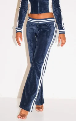Clearance PrettyLittleThing Straight Leg Velvet Sweatpants Navy
