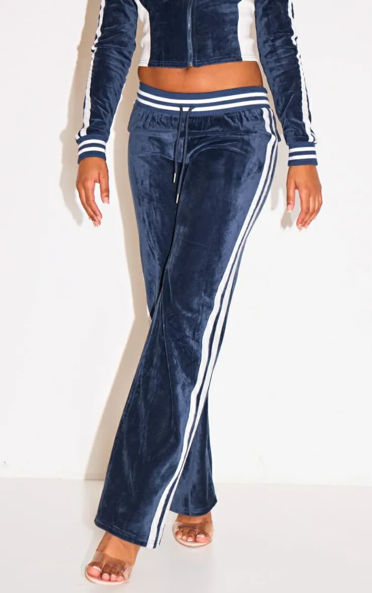 Clearance PrettyLittleThing Straight Leg Velvet Sweatpants Navy