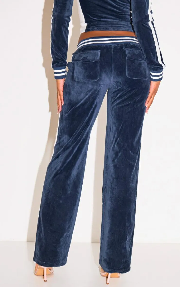 Clearance PrettyLittleThing Straight Leg Velvet Sweatpants Navy