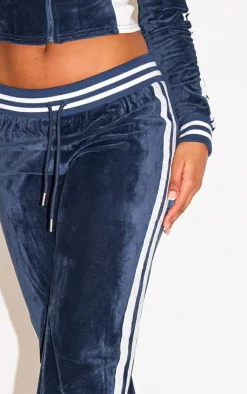 Clearance PrettyLittleThing Straight Leg Velvet Sweatpants Navy