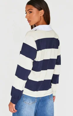 PrettyLittleThing T-Shirts*Striped Collar Detail Long Sleeve T Shirt