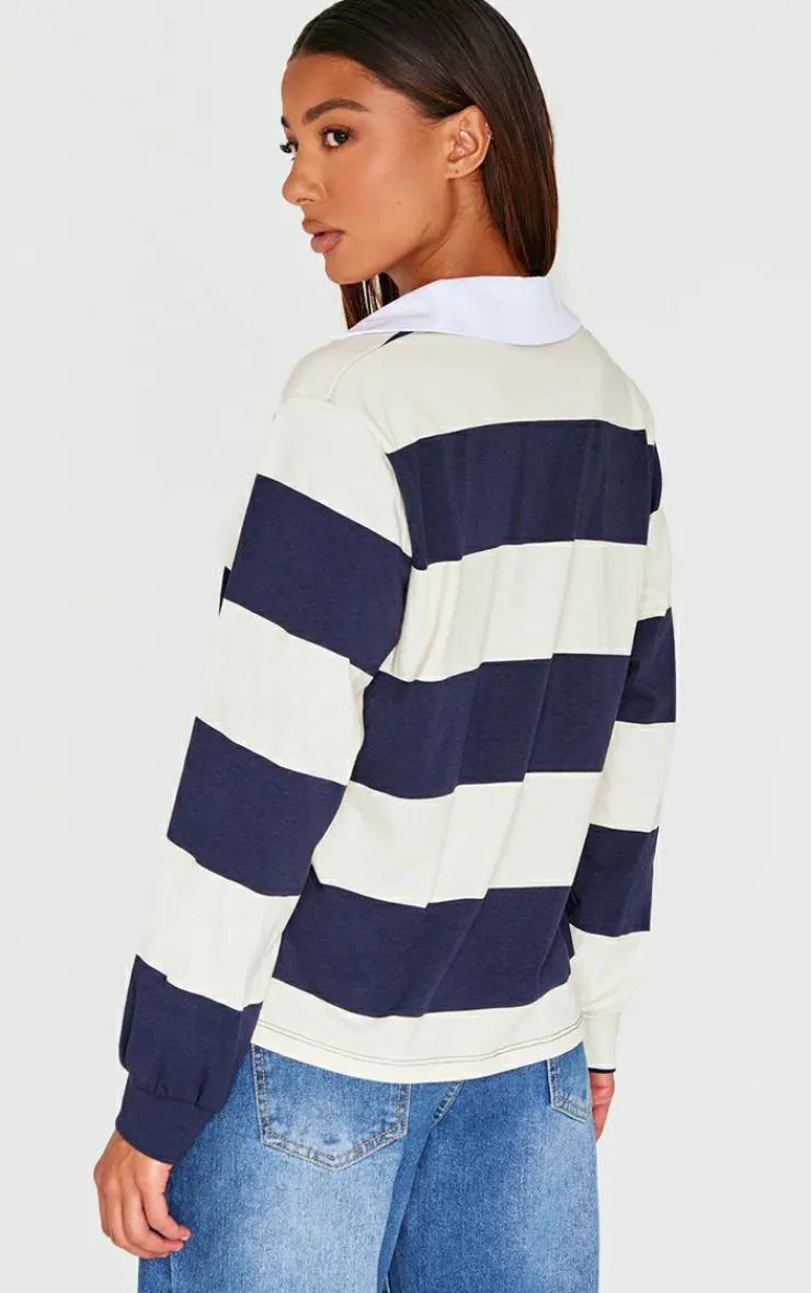 PrettyLittleThing T-Shirts*Striped Collar Detail Long Sleeve T Shirt