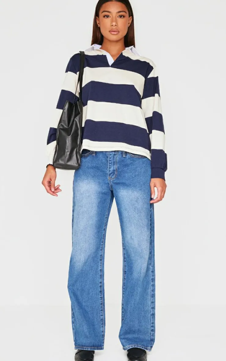 PrettyLittleThing T-Shirts*Striped Collar Detail Long Sleeve T Shirt