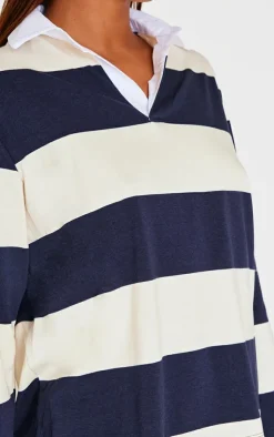 PrettyLittleThing T-Shirts*Striped Collar Detail Long Sleeve T Shirt