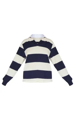 PrettyLittleThing T-Shirts*Striped Collar Detail Long Sleeve T Shirt