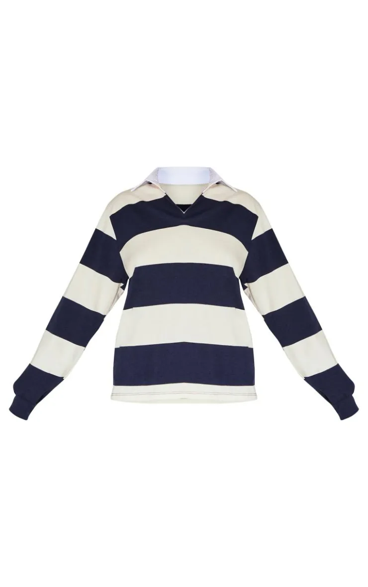 PrettyLittleThing T-Shirts*Striped Collar Detail Long Sleeve T Shirt