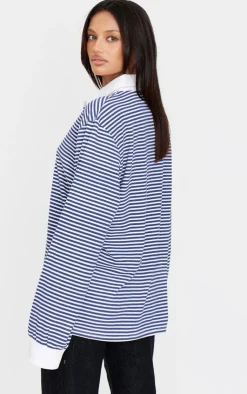 PrettyLittleThing T-Shirts*Striped Collared Oversized Long Sleeve T Shirt