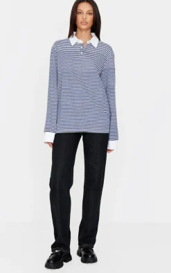 PrettyLittleThing T-Shirts*Striped Collared Oversized Long Sleeve T Shirt