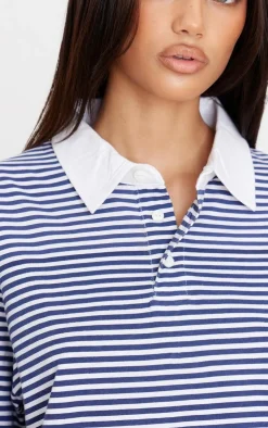 PrettyLittleThing T-Shirts*Striped Collared Oversized Long Sleeve T Shirt