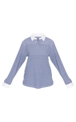 PrettyLittleThing T-Shirts*Striped Collared Oversized Long Sleeve T Shirt