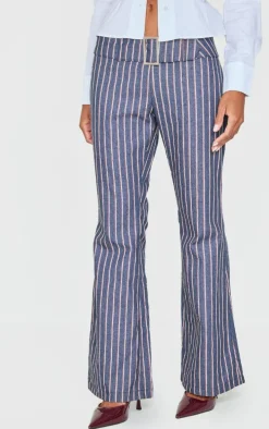 Navy Striped Low Rise Belted Flares