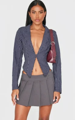 PrettyLittleThing Shirts*Striped Plunge Hook & Eye Shirt