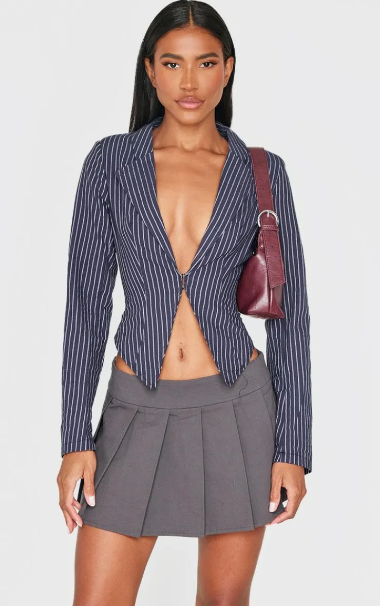 PrettyLittleThing Shirts*Striped Plunge Hook & Eye Shirt
