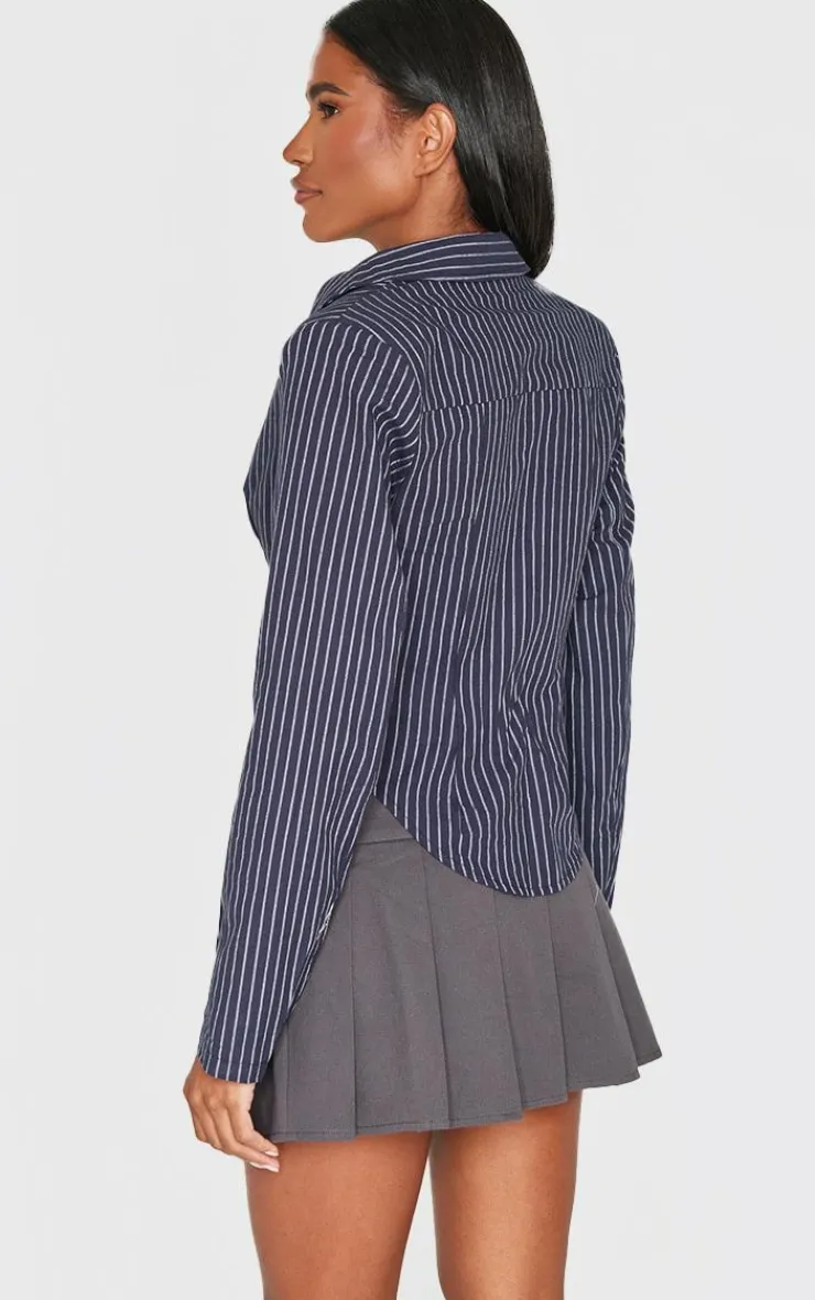 PrettyLittleThing Shirts*Striped Plunge Hook & Eye Shirt