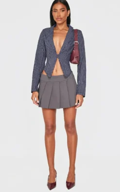 PrettyLittleThing Shirts*Striped Plunge Hook & Eye Shirt
