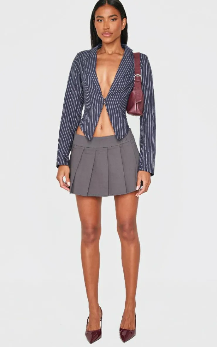 PrettyLittleThing Shirts*Striped Plunge Hook & Eye Shirt