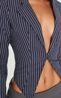 PrettyLittleThing Shirts*Striped Plunge Hook & Eye Shirt