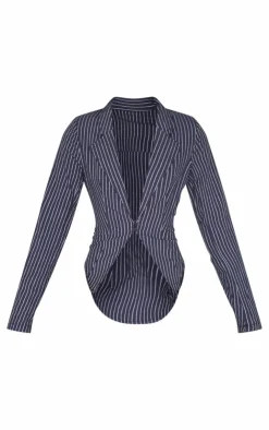 PrettyLittleThing Shirts*Striped Plunge Hook & Eye Shirt
