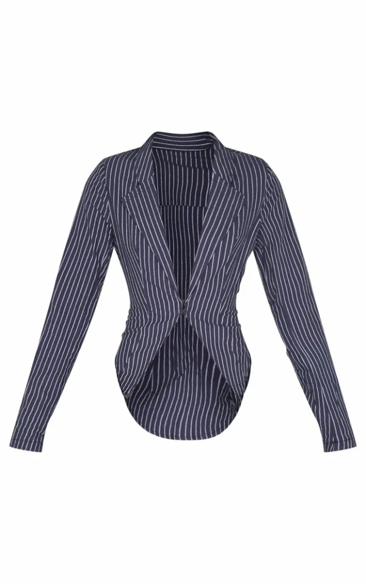 PrettyLittleThing Shirts*Striped Plunge Hook & Eye Shirt