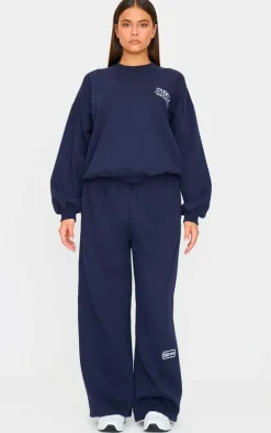 PrettyLittleThing Blue Sweatsuits*Studio Archives Embroidered Thin Waistband Drop Crotch Sweatpants
