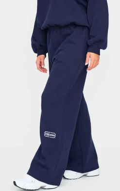 PrettyLittleThing Blue Sweatsuits*Studio Archives Embroidered Thin Waistband Drop Crotch Sweatpants