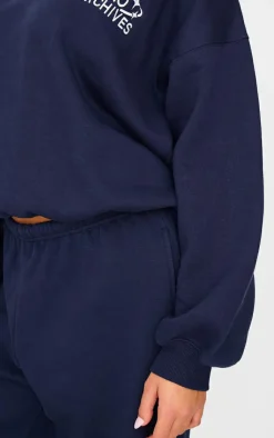 PrettyLittleThing Blue Sweatsuits*Studio Archives Embroidered Thin Waistband Drop Crotch Sweatpants