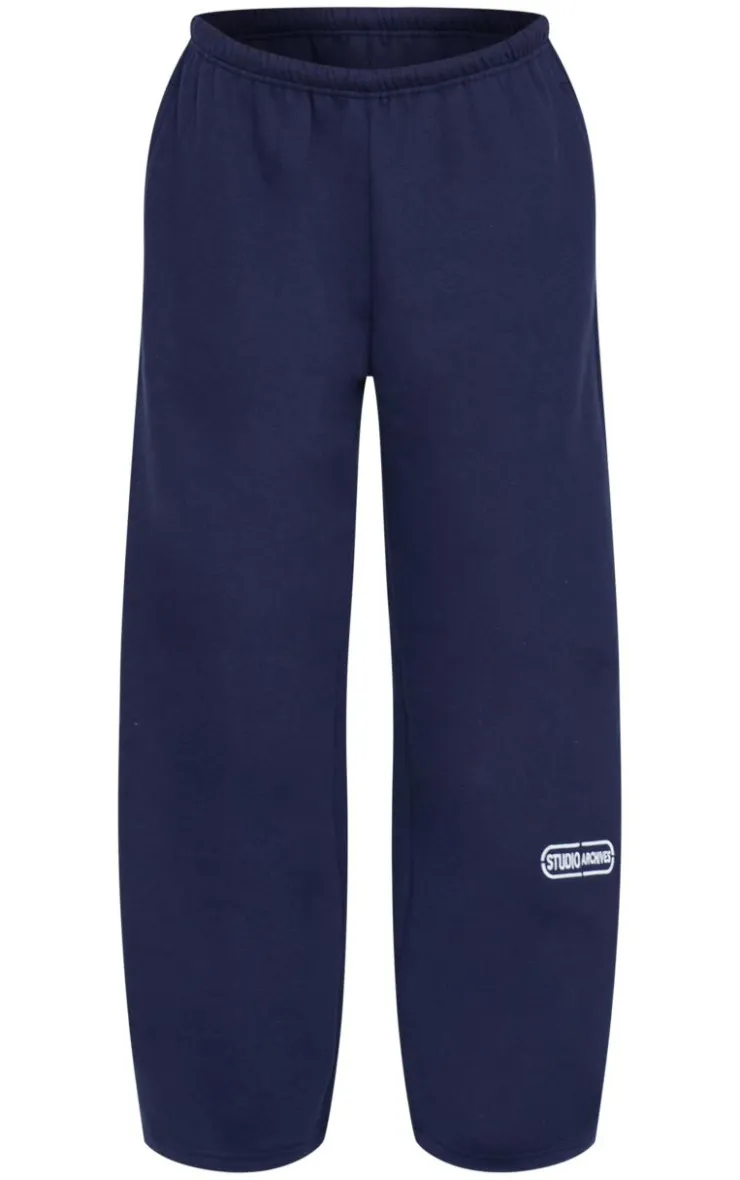 PrettyLittleThing Blue Sweatsuits*Studio Archives Embroidered Thin Waistband Drop Crotch Sweatpants