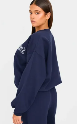 PrettyLittleThing Blue Sweatsuits*Studio Archives Embroidered Oversized Sweatshirt