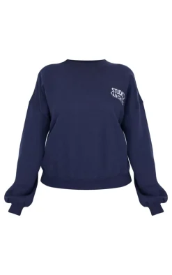 PrettyLittleThing Blue Sweatsuits*Studio Archives Embroidered Oversized Sweatshirt
