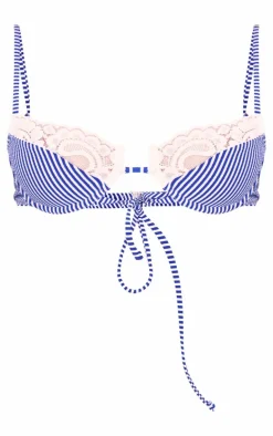 Navy Textured Stripe Underwired Bikini Top