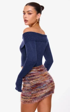 Thick Rib Knit Foldover Zip Up Bardot Top-PrettyLittleThing Best
