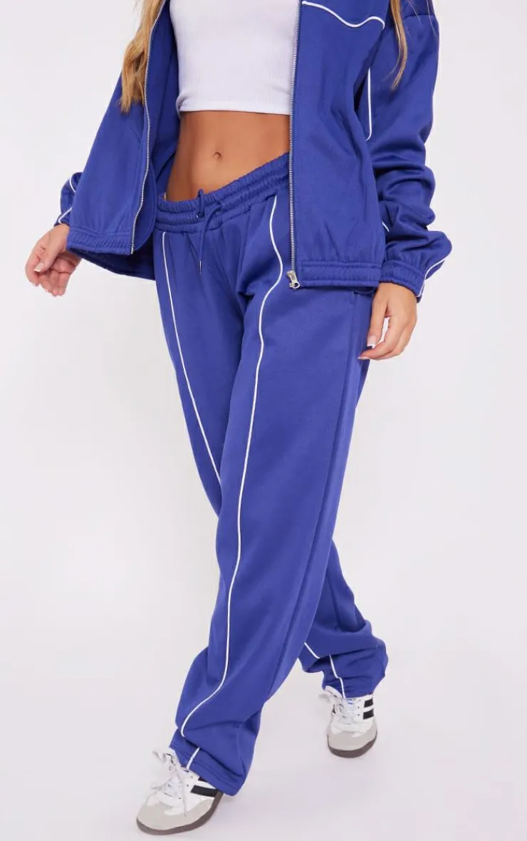 Best PrettyLittleThing Tricot Oversized Contrast Piping Straight Leg Sweatpants Navy