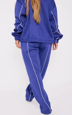 Best PrettyLittleThing Tricot Oversized Contrast Piping Straight Leg Sweatpants Navy