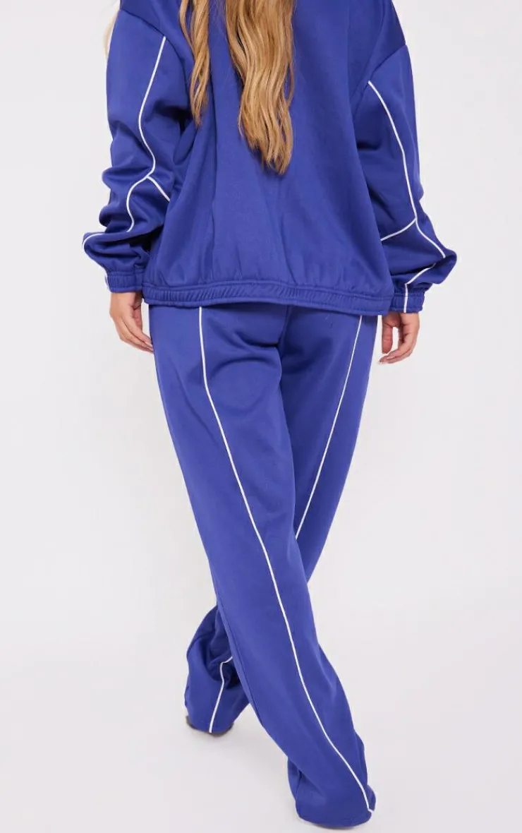 Best PrettyLittleThing Tricot Oversized Contrast Piping Straight Leg Sweatpants Navy